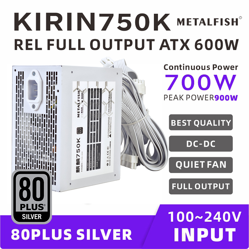 Power Supply 750W - METALFISH KIRIN750K สีขาวแชสซีแหล่งจ่ายไฟ ATX-600W 700W 80PLUS